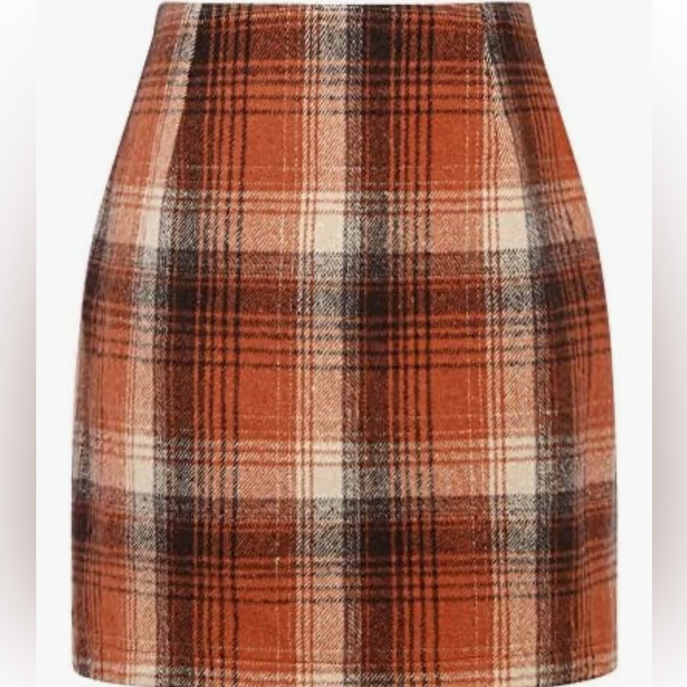 Women's Wool Plaid Pencil Skirt in Brown and Black
